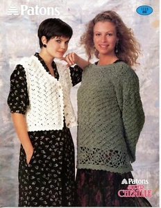 Patons Crochet Pattern Leaflet #1113 BB - Super Chenille Women's Vest & Pullover - Picture 1 of 2
