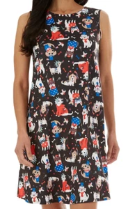 NEW Womens Patriotic Puppy Dogs Sleeveless Swing Dress ladies sz XS, S, or M - Picture 1 of 7