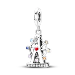 Kreis der Liebe Riesenrad Zirkusfahrt Anhänger Herz Charm 925 Sterling Silber - Bild 1 von 1