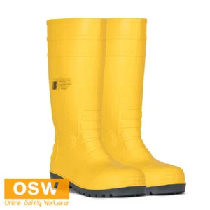 Unisex Yellow Steel Toe Cap Anti Slip Static Food Industry Safety Work Gumboots - Picture 1 of 4