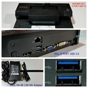 Replicador de estación de acoplamiento Dell E-Port USB 3.0 PR03X con adaptador familiar PA-4E. - Imagen 1 de 12