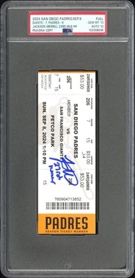 Jackson Merrill Signed 23rd Home Run Ticket Stub 9/8/24 Autographed PSA 10/10 - Image 1 of 2