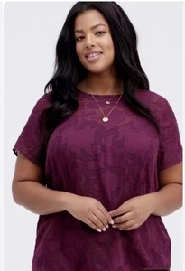 Top Torrid para Mujer 2X Abbey Chifón Clip Floral Granate Borgoña Burnout Transparente - Imagen 1 de 14