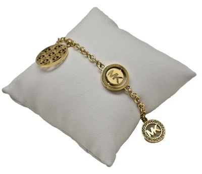 Pulsera Michael Kors Logo Disco Cadena Tono Dorado Inoxidable ¡Nueva en Caja! Foto 1 de 3