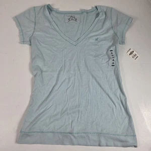 old navy y2k women's shirt perfect fit blue vneck xl short sleeve - Picture 1 of 8