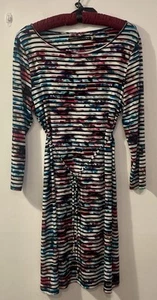 IVANKA TRUMP Size Large Jersey Shift Dress FALL 3/4 Sleeve, Multi Striped - Picture 1 of 8