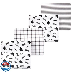 Luvable Friends Little Treasure Flannel Receiving Blankets 4pk, Dapper Lad - Picture 1 of 1