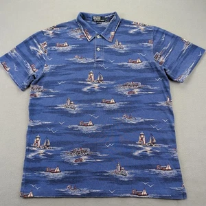 Vintage Polo Ralph Lauren Shirt Mens Large Blue Lighthouse Sailboat Nautical 90s - Picture 1 of 9