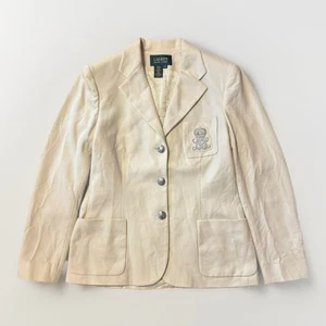 Ralph Lauren Weiß Wolle 100% Blazer Jacke Gr. M L Tailored Crest Patch Klassisch - Bild 1 von 7