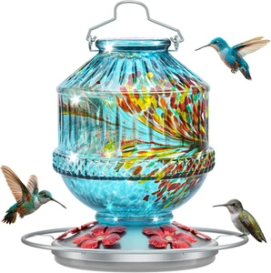 Mundgeblasenes Kolibri-Futterhaus aus Glas für draußen, 25 Unzen Wildvogelnektar Fe - Bild 1 von 12