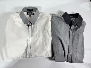 Lot 2 Express Men 1MX Limited Edition Modern Fit Dress Shirt White Gray L Large - Picture 1 of 9