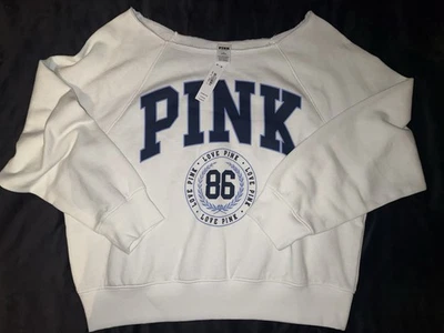 Victoria's Secret розовый LS Med укороченный с рукав белый/синий толстовка с Ярлыками - Изображение 1 из 4