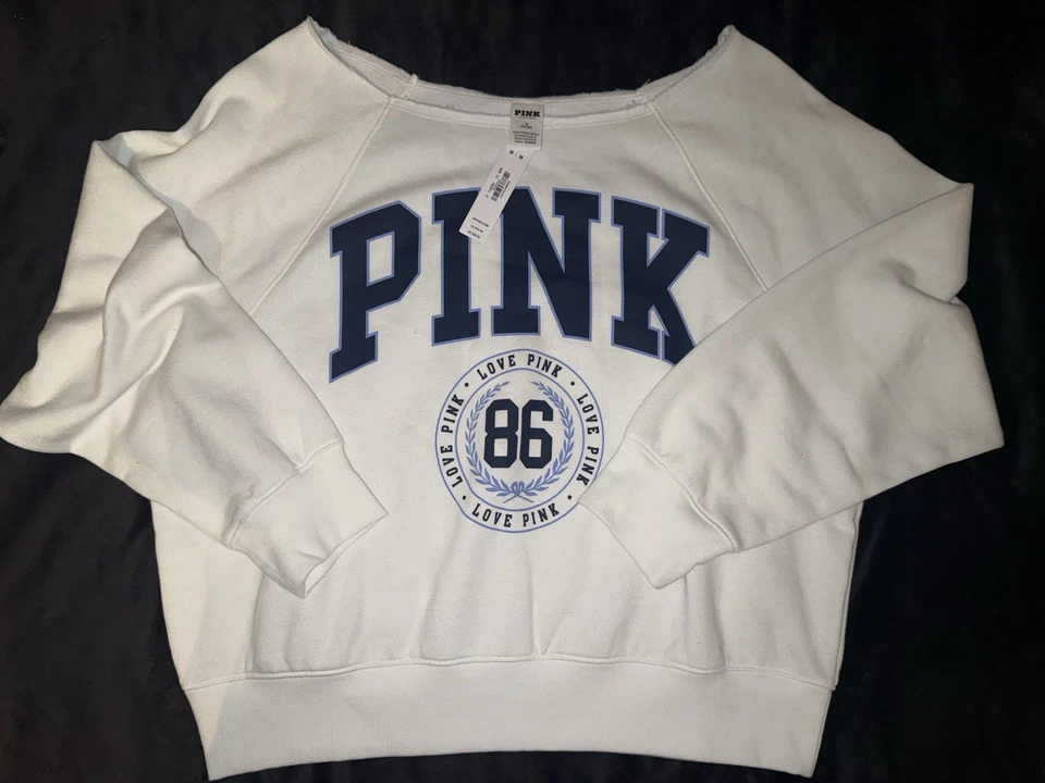 Victoria's Secret розовый LS Med укороченный с рукав белый/синий толстовка с Ярлыками - Изображение 1 из 4