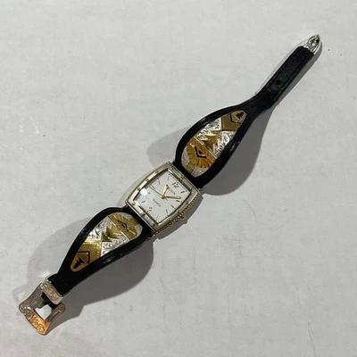 Montana Silversmiths Watch Aztec Silver Gold Black Leather Foto 1 de 4
