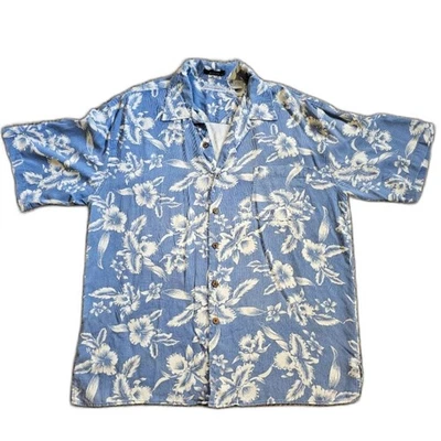Camisa 100% Seda Tropical Estampado Hawaiano Azul XL - Lord & Taylor Informal Clásicos Foto 1 de 4