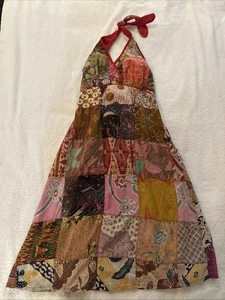 VTG 100% Cotton Patchwork Halter Dress Handmade In Indonesia Size Medium Backles - Picture 1 of 12