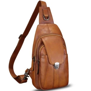 Genuine Leather Sling Bag for Women and Man Handmade Retro Hiking Crossbody B... - Picture 1 of 7