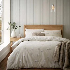 Catherine Lansfield Brushed Sheep Winter Cosy Duvet Cover Bedding Set Natural - Picture 1 of 6