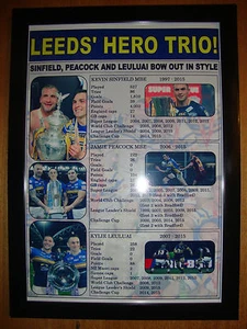 Leeds Rhinos treble 2015 - Sinfield Peacock Leuluai tribute - framed print - Picture 1 of 2