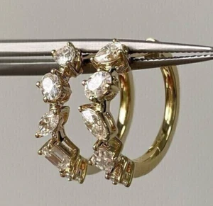 Created Diamonds Huggie Hoop Earrings 14k Yellow Gold Finish 1.60Ct Women's Gift - Picture 1 of 4