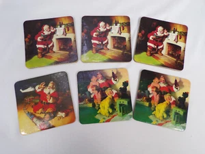 Vintage Set 6 Coca Cola Weihnachtsuntersetzer Weihnachtsmann Bilder Kork Quadrat Taiwan K23 - Bild 1 von 9