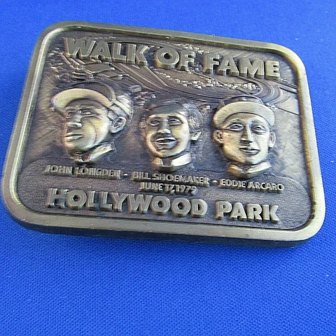 VINTAGE 1979  WALK OF FAME HOLLYWOOD PARK LONGDEN, SHOEMAKER,ARCARO BELT BUCKLE Cover