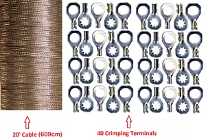 20' x 0.35" Copper Ground Strap Cable+Do-It-Yourself Terminal Kit 609cm x .889cm - Picture 1 of 2