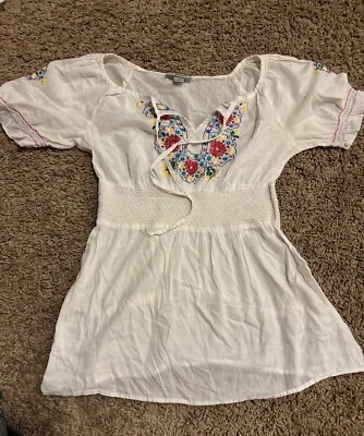 Camisa Top Paul & Joe Blanca Bordada Boho Campesina Mujer Xs Extra Pequeña Algodón Foto 1 de 4