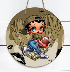 Betty Boop New Orleans Saints Inspired 10" Metal Indoor/Outdoor Round Sign - Picture 1 of 1