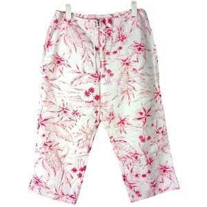 Villager Liz Claiborne Pink White Tropical Floral Capris Size 14 Beachy Vibes - Picture 1 of 8