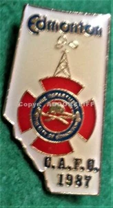 C.A.F.C. 1987 CONFERENCE FIRE CHIEFS EDMONTON Pin MINT - Picture 1 of 4