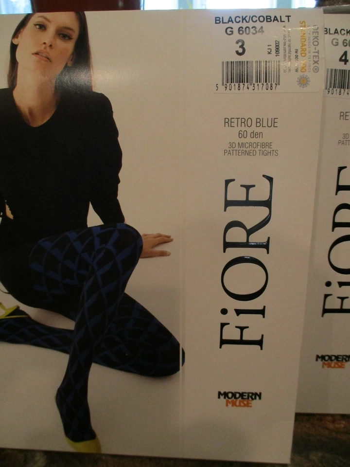 PANTIMEDIAS FIORE RETRO AZUL DISEÑO GEOMÉTRICO NEGRO Y AZUL 15 DEN 3 TALLAS Foto 1 de 4