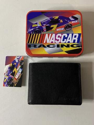 Vintage Nascar Leather Wallet Billfold With Metal Tin New Old Stock 90’s Cover