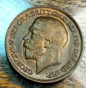 1918 Great Britain Penny Glossy Brown Choice Uncirculated Bit of Red KM-810 CHN - Picture 1 of 2