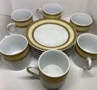 12 Piece Casati Porcelain Tea  Coffee Cup Saucer Set Gold Rim Spain Authentic