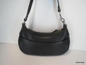 Coach Handbag Purse Shoulder Bag Black Leather Zip Top Wristlet Zip Top Logo Tag