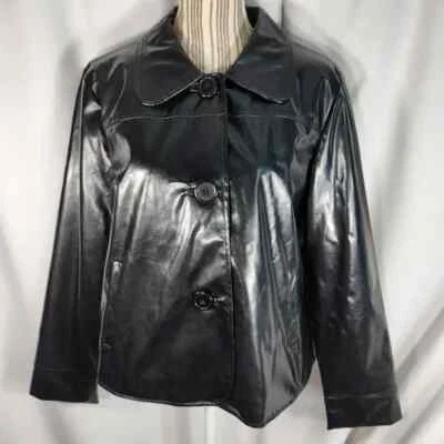 Studio Works новый без ЯРЛЫКОВ черный искусственной лакированной кожи на пуговицах куртка с карманами средний - Изображение 1 из 4