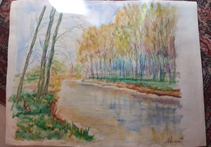 Seille Corner Cuvry Watercolour A.Simon 1926-2014 1984 Artist Lorraine - Picture 1 of 4