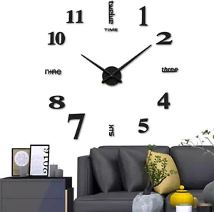 3D DIY Wall Clock Decor Sticker Mirror Frameless Large Office Decoration (Black) - Picture 1 of 12