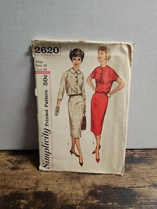 Vintage 60s SIMPLICITY Pattern 2620 Dress w/Bloused Bodice Junior 13 33" bust - Picture 1 of 2