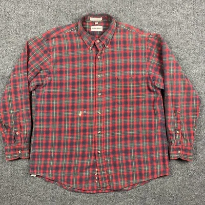 John Weitz 法兰绒衬衫男式大号长袖纽扣红色格子 — 第 1/4 张图片