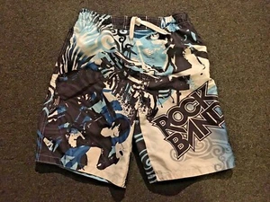 Boys ROCK BAND Swim Suit Board Shorts / Blue Black White / Size youth Medium - Picture 1 of 2