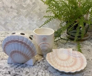 Vintage Otagiri Keramik Badezimmer Zahnbürstenhalter Seifenschale Becher Strand Muschel - Bild 1 von 18