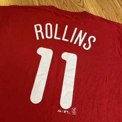 VINTAGE JIMMY ROLLINS PHILADELPHIA PHILLIES JERSEY SHIRT L 2008 WORLD SERIES - Image 1 of 4