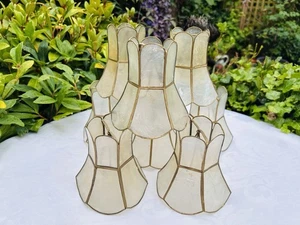 Vintage Capiz Shell Set of 9 Small Lamp Shades Clip On Mid Century 12.5cm / 8" - Picture 1 of 11
