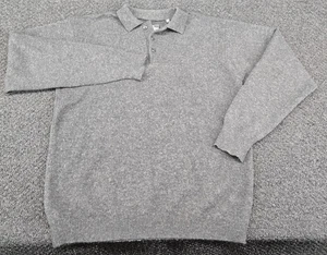 VINTAGE 90s Evergreen Rugby Polo Sweater Large Gray 100% Lambs Wool Hong Kong - Picture 1 of 10