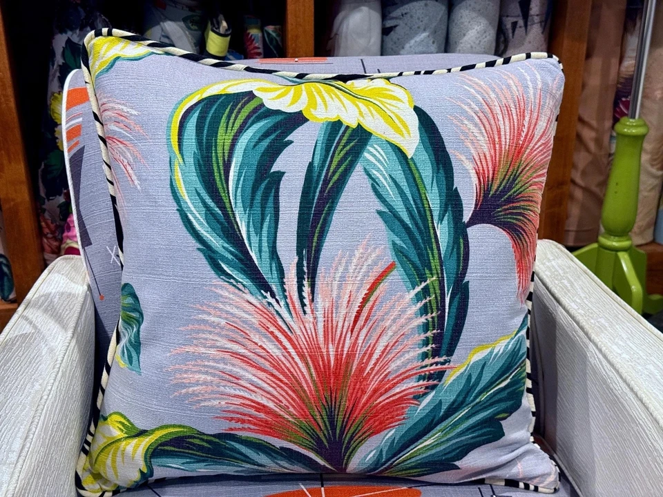 1930’s Zomba & Zebra Art Deco MIAMI BEACH Barkcloth Vintage Fabric PILLOW Cover - Bild 1 von 4