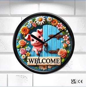 Pig Welcome Wall Clock Kitchen Clock Best Seller Unique Clock Birthday Gift - Picture 1 of 11