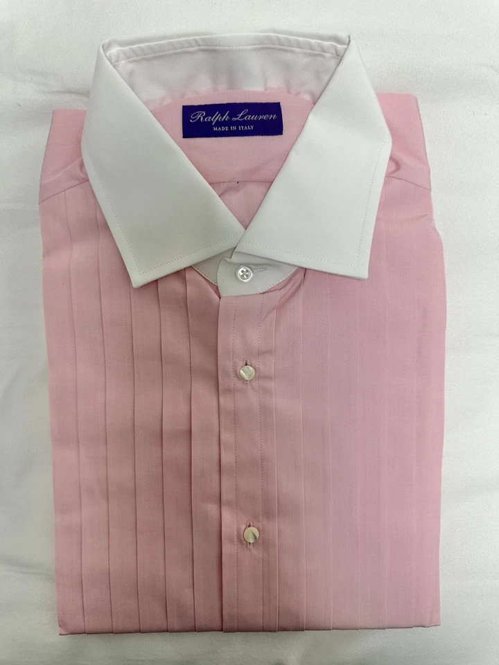 Camisa Esmoquin Ralph Lauren Etiqueta Púrpura Rosa Puño Francés Cuello Talla 15.5 Leer Desc Foto 1 de 4