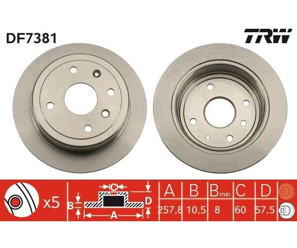 2pcs Brake Disc TRW DF7381 for Chevrolet Lacetti Daewoo - Image 1 of 1